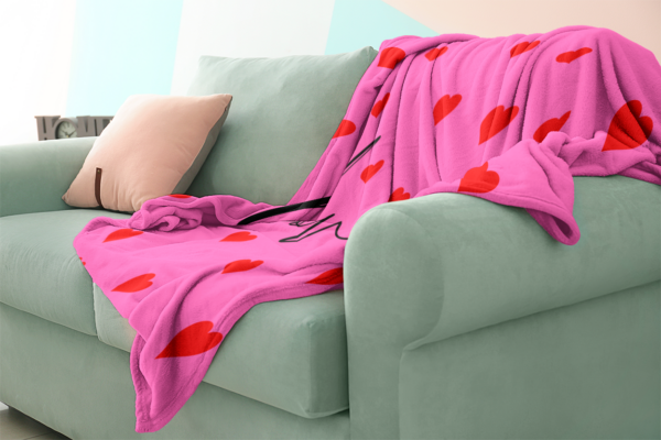 LOVE HEART BLANKET | PINK W/RED HEARTS - Image 8