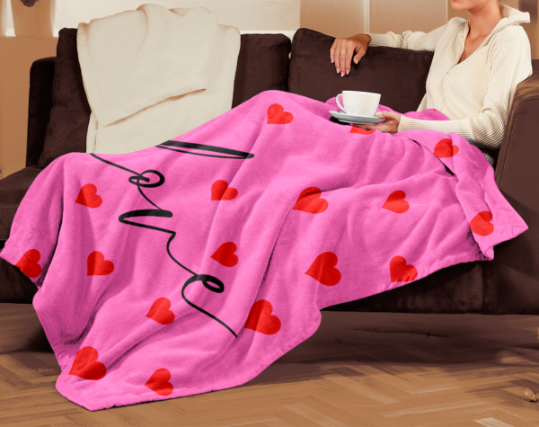 LOVE HEART BLANKET | PINK W/RED HEARTS - Image 6