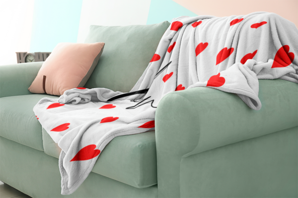 LOVE HEART BLANKET | WHITE W/RED HEARTS - Image 6