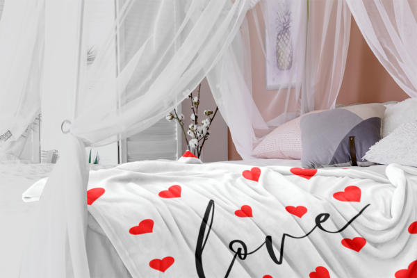 LOVE HEART BLANKET | WHITE W/RED HEARTS - Image 7