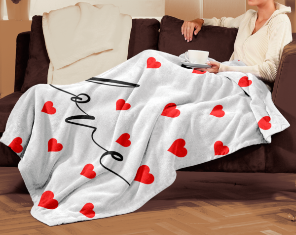 LOVE HEART BLANKET | WHITE W/RED HEARTS - Image 8